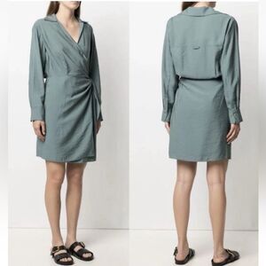 Vince Sage Green Knee Length Wrap Dress Long Sleeve Sz XS
